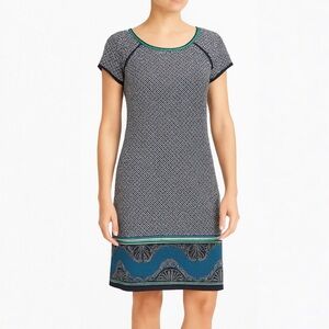 Max Studio Geometric Print Sheath Dress Black White Teal Border Sz L